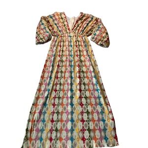 Commense Maxi Dress New With Tags Colorful Abstract Print Plisse Pleated L